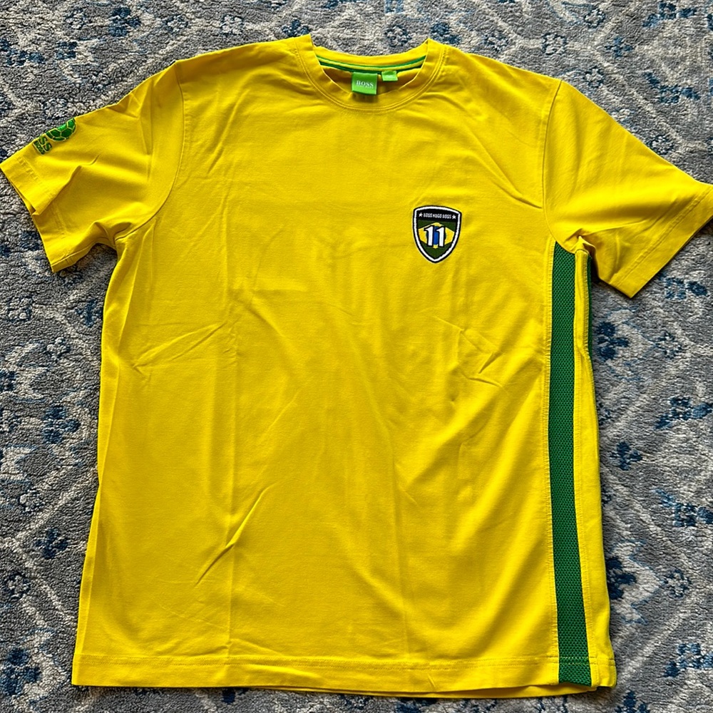 Boss Brazilian Soccer Shirt In Yellow with Green accents and Flag